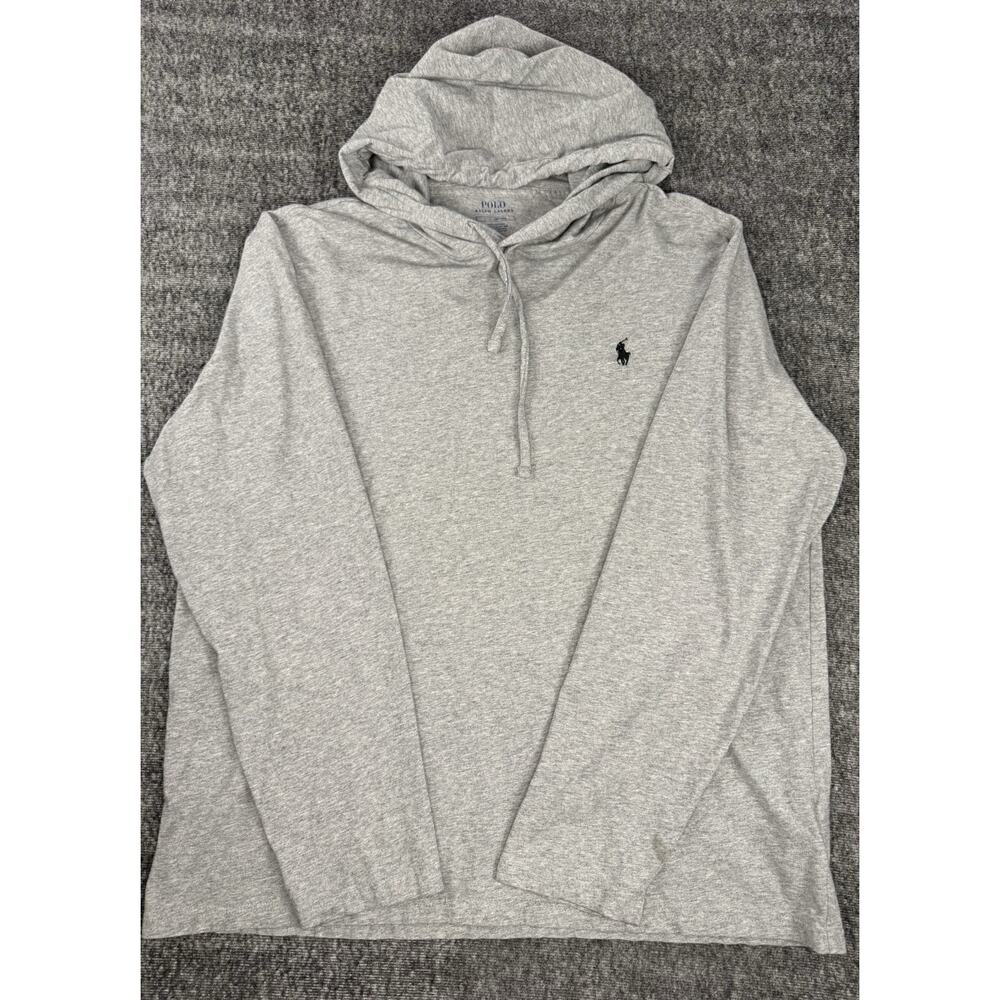 Mens Polo Ralph Lauren Gray Hooded Drawstring Longsleeve Shirt Size Large